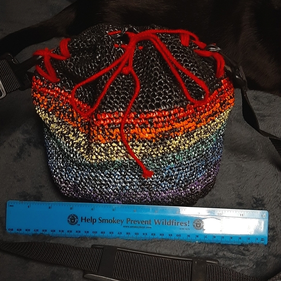 Rainbow drawstring crochet plastic bag - Picture 1 of 1